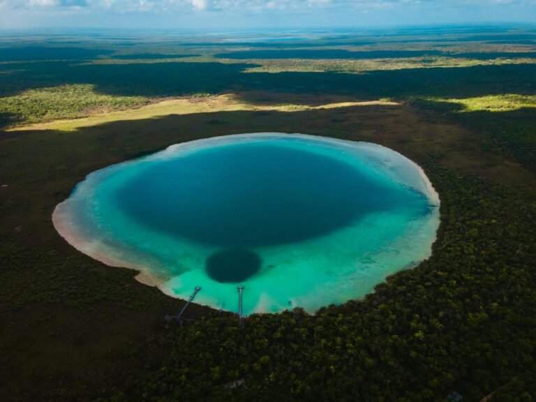Cotizar servicios de translados 5 Breathtaking aerial view of Laguna de Kaan Luum near Tulum, showcasing vivid colors and natural beauty.
